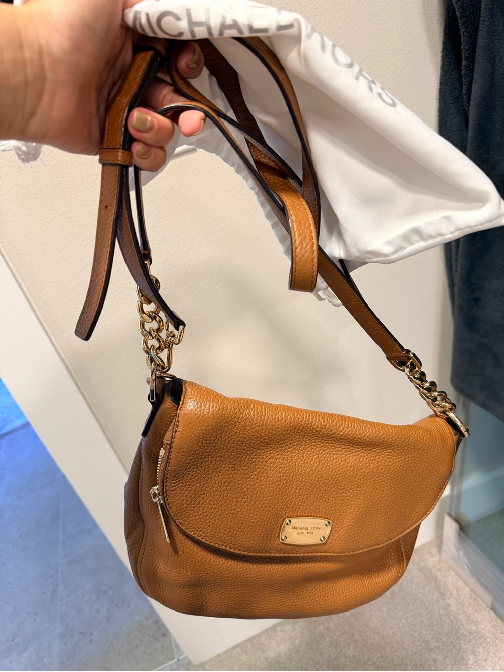 Michael Kors Cognac Pebbled Leather Shoulder Bag with Gold Hardware